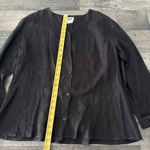 Flax Jeanne Engelhart Womens M Button front Shirt solid Black long slv linen - Picture 4 of 8